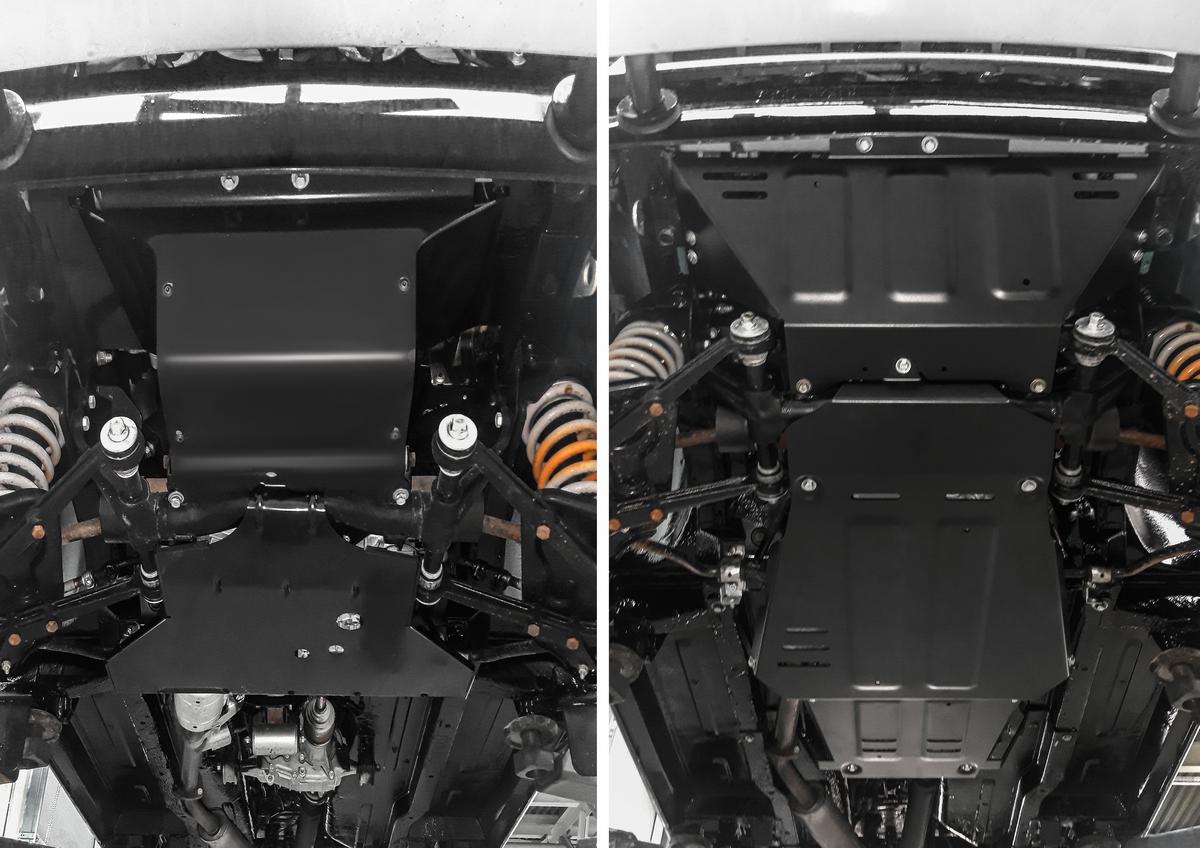 Защита картера, КПП и РК АвтоБроня для Lada Niva Legend 2131 (V - все) 2021-н.в., штампованная, сталь 3 мм, 3 части, с крепежом, K222.06040.1