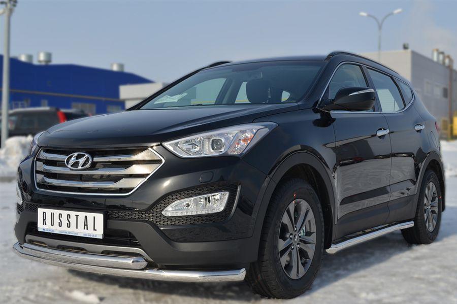 Защита переднего бампера d57/57 для Hyundai Santa Fe 2012, Slitkoff HSFZ-001216