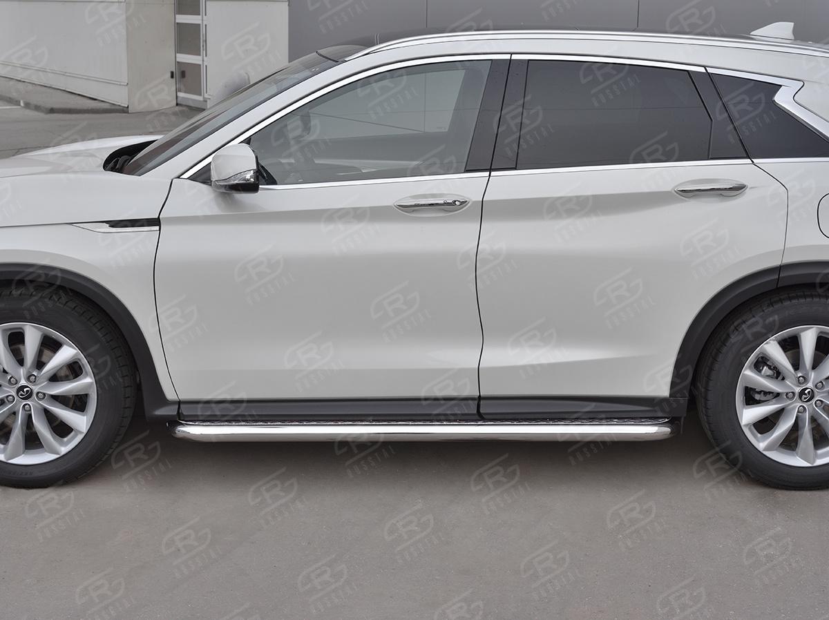 Пороги труба d57 с листом (Лист алюм, проф.сталь)  для автомобиля Infiniti QX50 2018, Slitkoff IQX5L-0030822