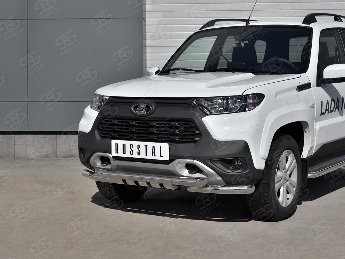LADA NIVA TRAVEL 2021- Защита переднего бампера d57 секции-d57 уголки+клыки LNTZ-003560