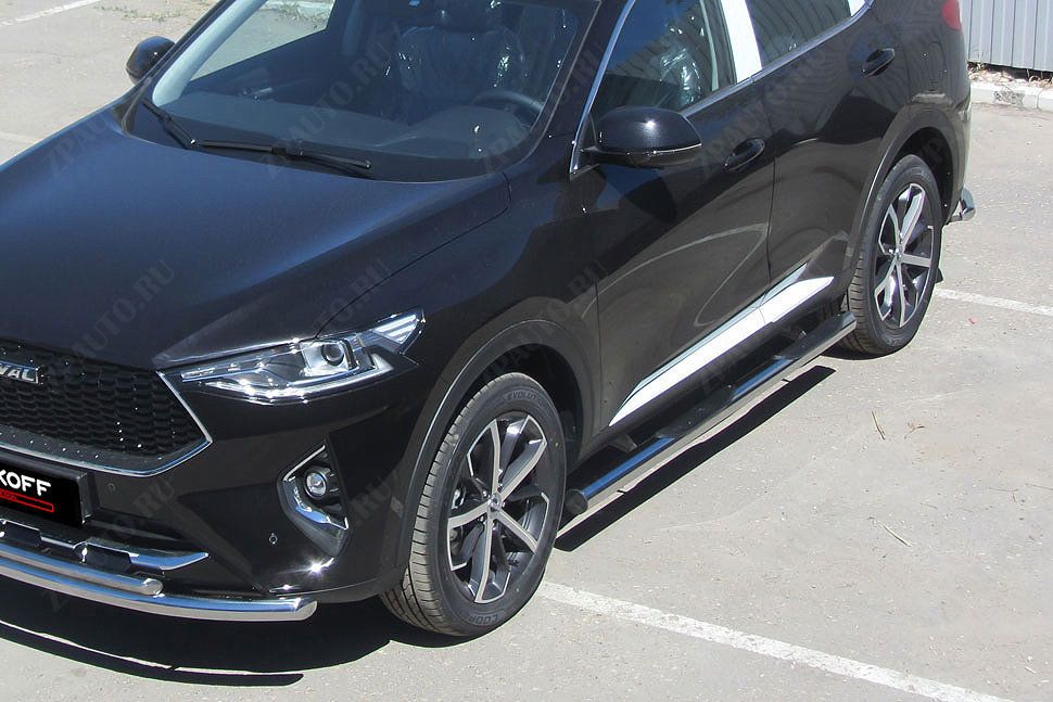 Защита порогов d76 с проступями Haval F7 F7x (2019-2023) , Slitkoff, арт. HavF7005