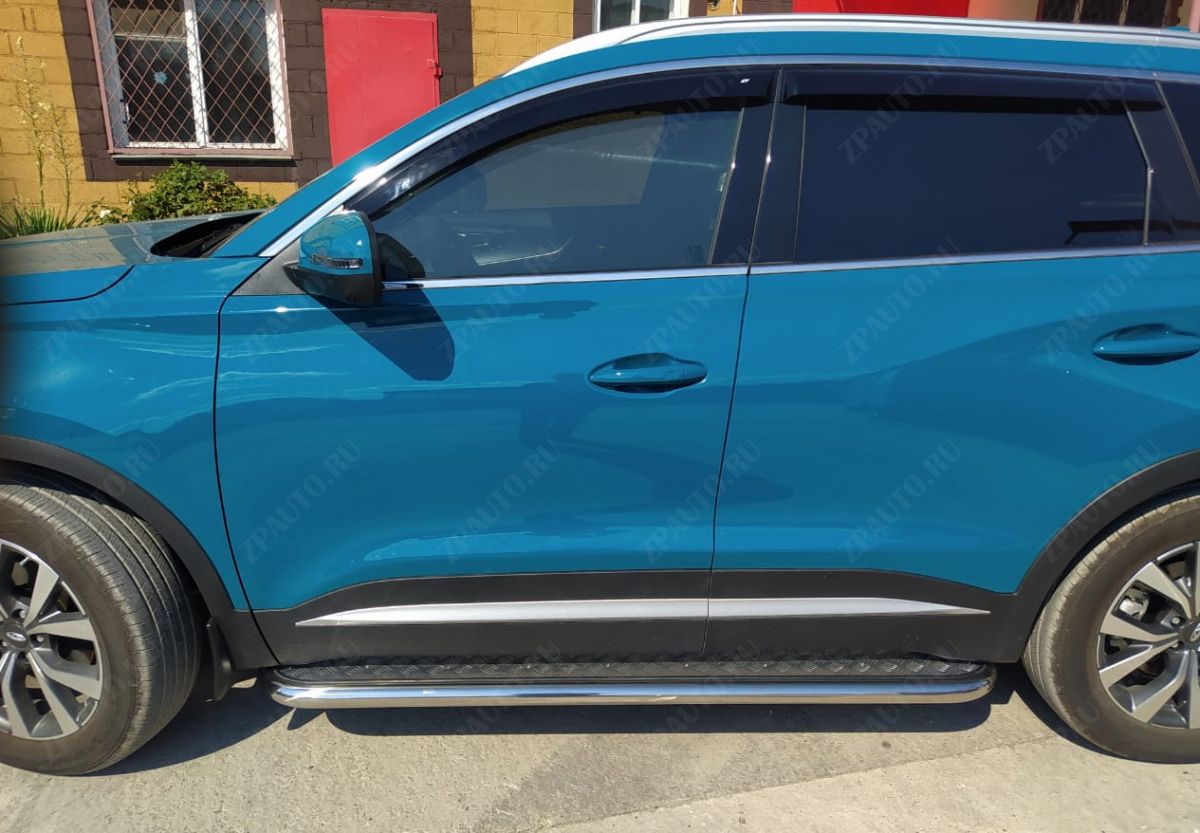 Пороги с накладным листом для автомобиля CHERY Tiggo 7 Pro Max 2022 арт. CTGPM.7.22.41