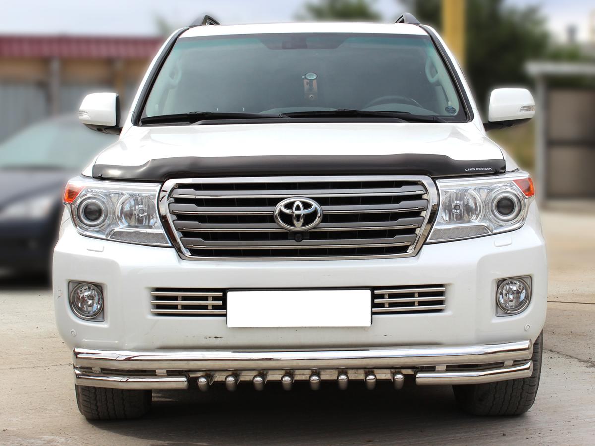 Дуга передняя по низу бампера d-76+60 радиусная с доп. защитой картера d-43 для автомобиля Toyota Land Cruiser 200 2012-2013г.в., Технотек,  арт. LCN2012_3