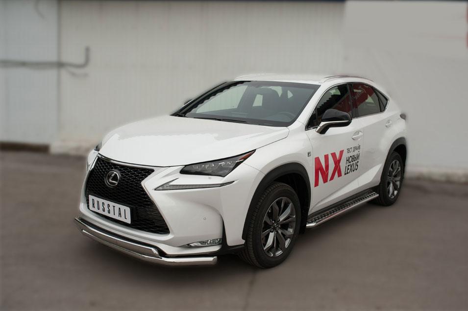 Пороги труба d42 с листом вариант 2 для Lexus NX 200t 2014 F Sport, Slitkoff LNXT-0021402