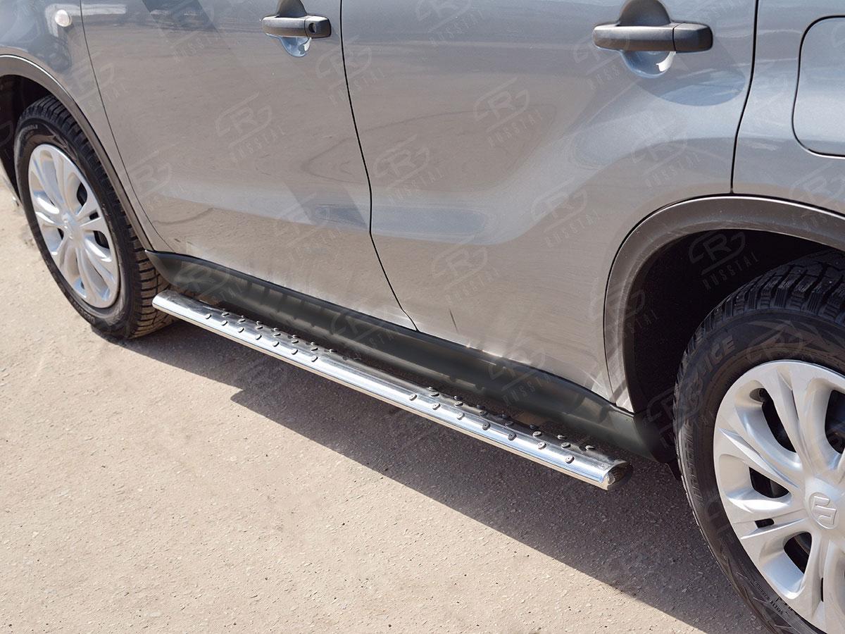 Пороги труба d75х42 овал с проступью Suzuki Vitara 2015, Slitkoff SVO-002641