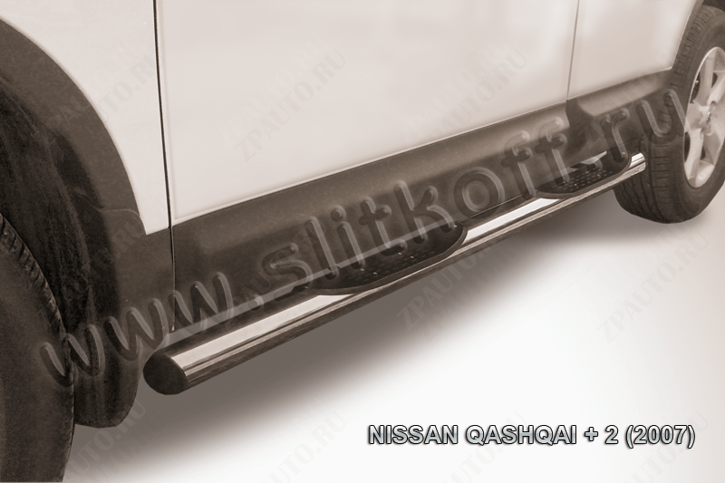 Защита порогов d76 с проступями Nissan Qashqai +2 (2008-2010) Black Edition, Slitkoff, арт. NIQ2009BE