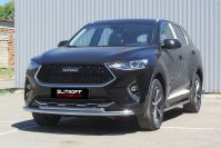 Защита переднего бампера d57+d42 двойная Haval F7 F7x (2019-2023) Black Edition, Slitkoff, арт. HavF7002BE