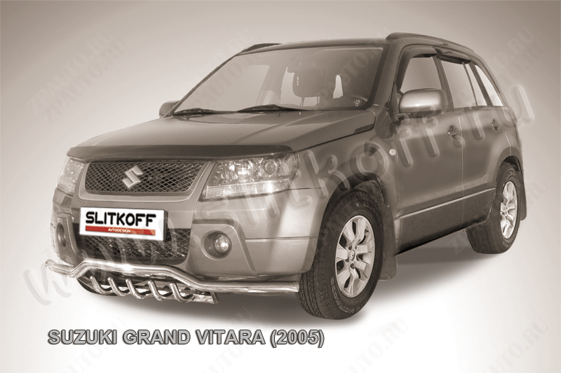 Защита переднего бампера d57 с защитой картера Suzuki Grand Vitara (2005-2008) Black Edition, Slitkoff, арт. SGV05007BE
