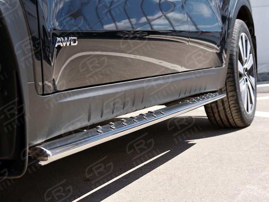 Пороги труба d75х42 овал с проступью Kia Sportage 2016, Slitkoff KSO-002290