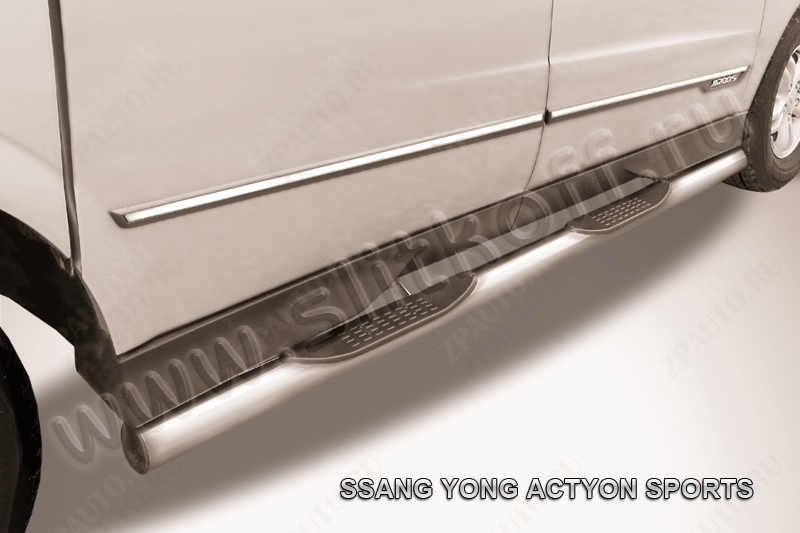 Защита порогов d76 с проступями SsangYong Actyon Sport (2012-2016) , Slitkoff, арт. SYAS005