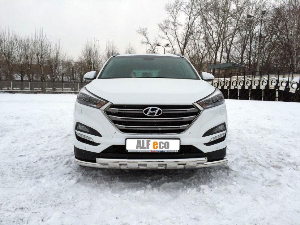 Передняя дуга с защитой (Shark) D 60,3/60,3 для Hyundai Tucson(Хендай Туссан), ALFeco арт. HYTUCS-15.01