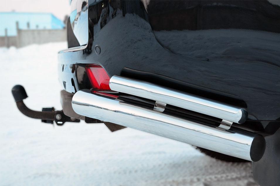 Защита заднего бампера двойная уголки d76/42 для Toyota Land Cruiser Prado 150, Slitkoff PNZ-001619