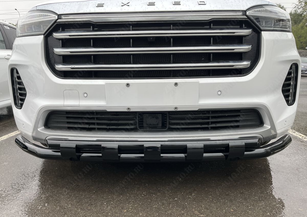 Защита переднего бампера двойная с перемычками с покрытием черный глянец для автомобиля CheryExeed VX 2022 арт. CHEVX.22.75-1