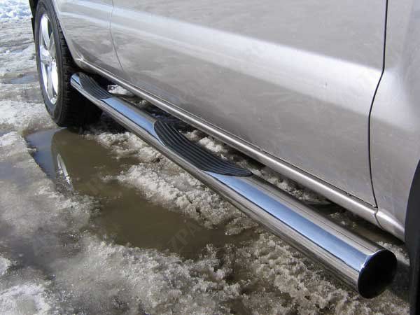 Защита порогов d76 с проступями черная Hyundai Tucson (2004-2010) , Slitkoff, арт. HT007B