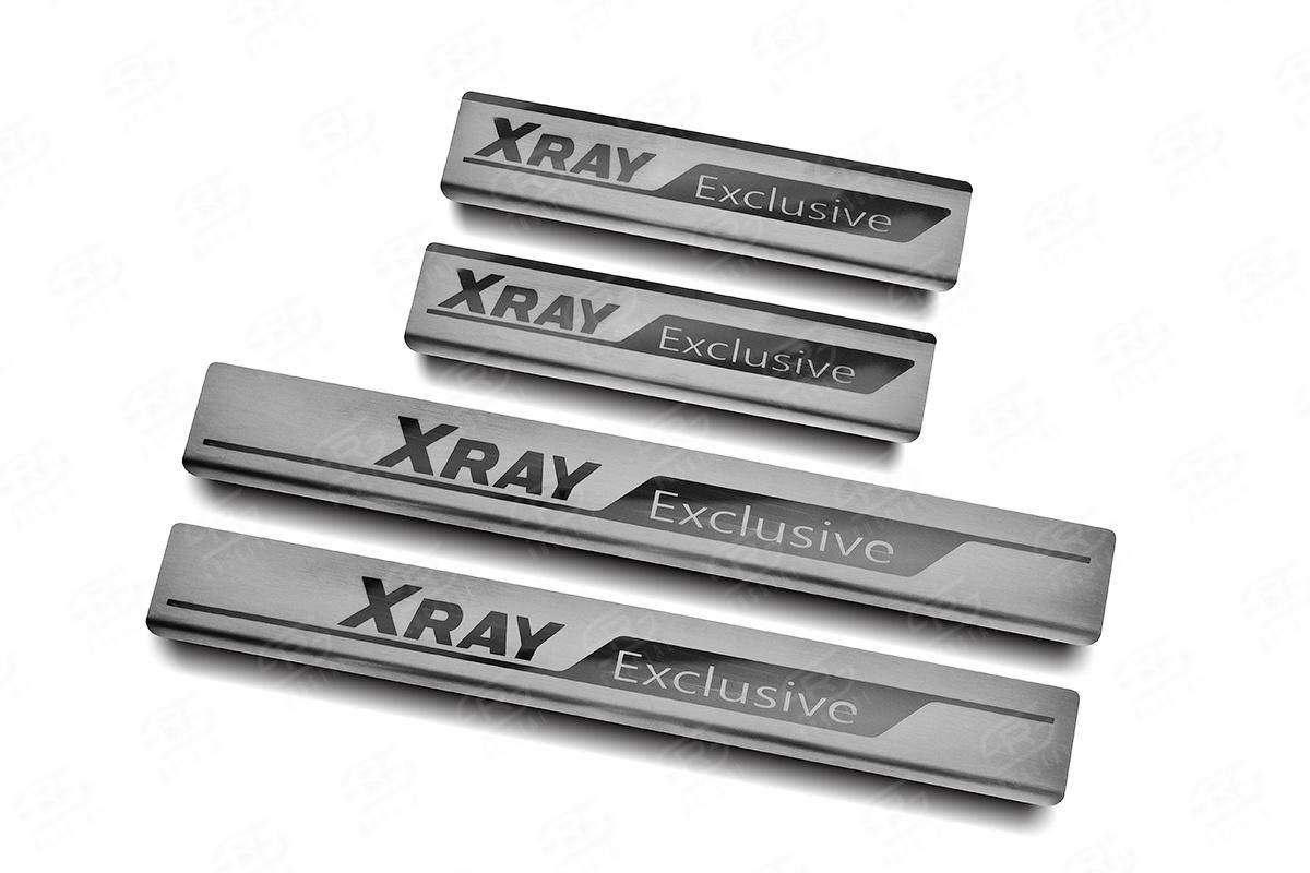 Накладки на пороги RUSSTAL (нерж., шлиф., надпись) LDXRYE17-03 для автомобиля LADA (ВАЗ) XRAY 2015-, Slitkoff