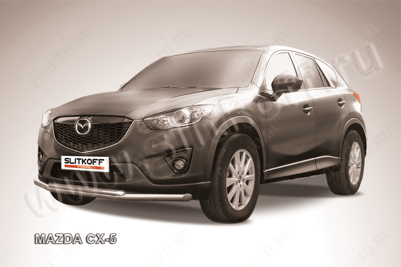 Защита переднего бампера d57+d42 Mazda CX-5 (2011-2017) Black Edition, Slitkoff, арт. MZCX5-001BE