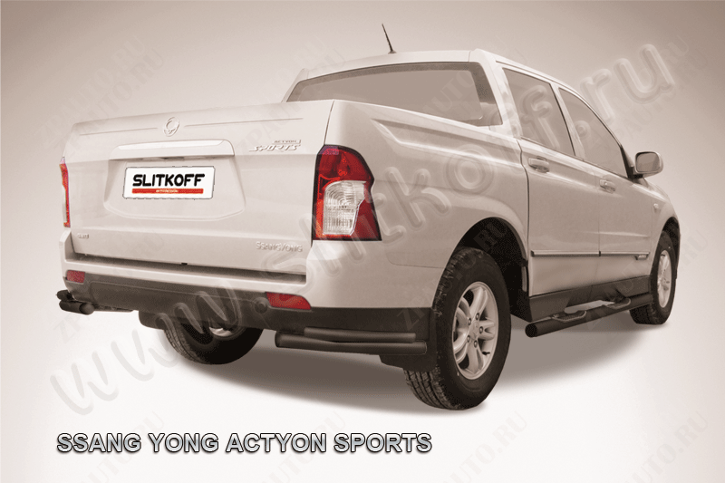 Уголки d57+d42 двойные черные SsangYong Actyon Sport (2012-2016) , Slitkoff, арт. SYAS016B