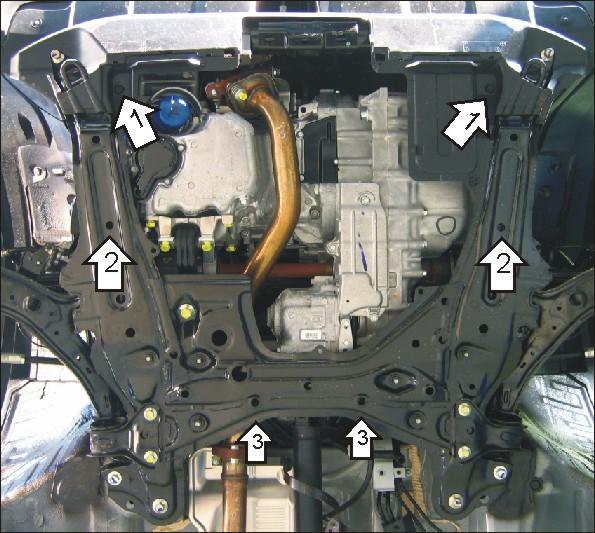 Защита стальная Мотодор (Двигатель, Коробка переключения передач), 2 мм, Сталь для Honda CR-V III 2006-2009 арт. 00816