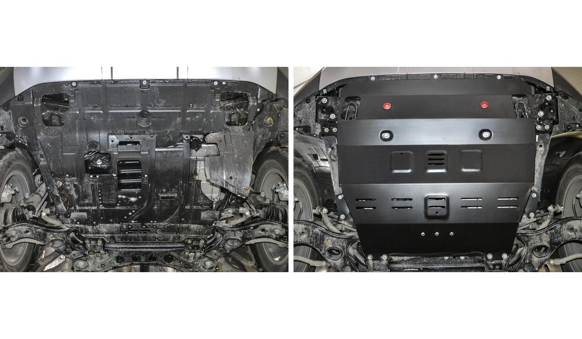 Защита картера и КПП АвтоБроня (увеличенная) для Geely Atlas (V - 1.8T; 2.0; 2.4) 2018-н.в., штампованная, сталь 1.8 мм, с крепежом, 111.01921.1