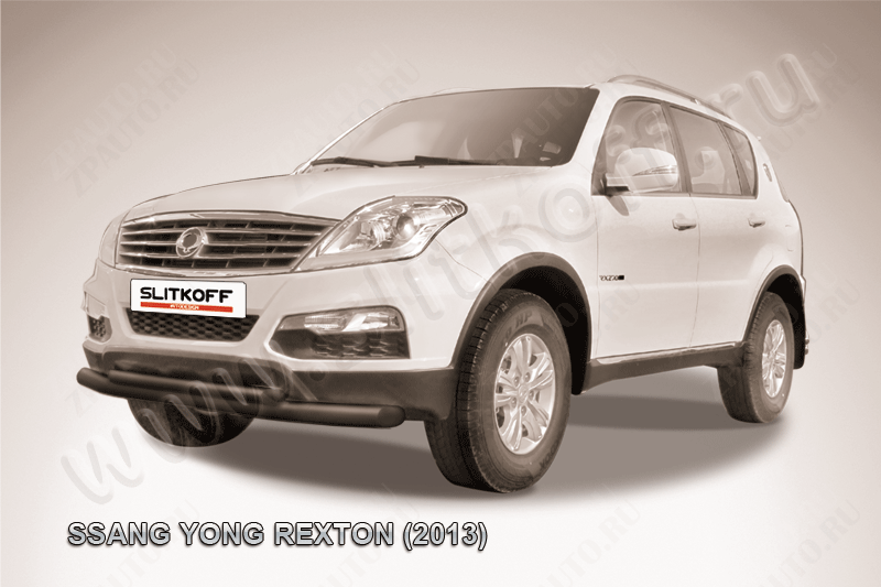 Защита переднего бампера d76+d57 двойная черная SsangYong Rexton (2012-2017) , Slitkoff, арт. SSRN001B