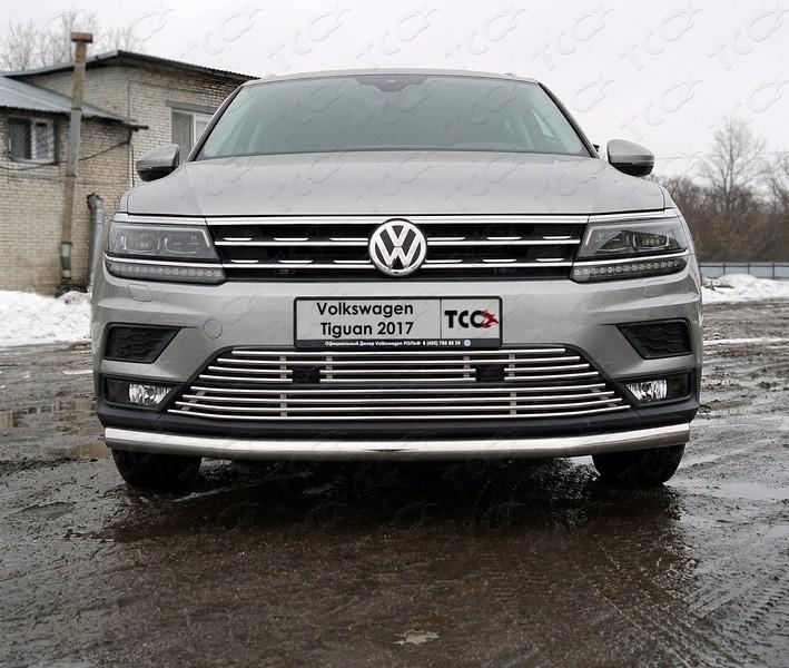 Решетка радиатора верхняя 12 мм для автомобиля Volkswagen Tiguan 2017- TCC Тюнинг арт. VWTIG17-60