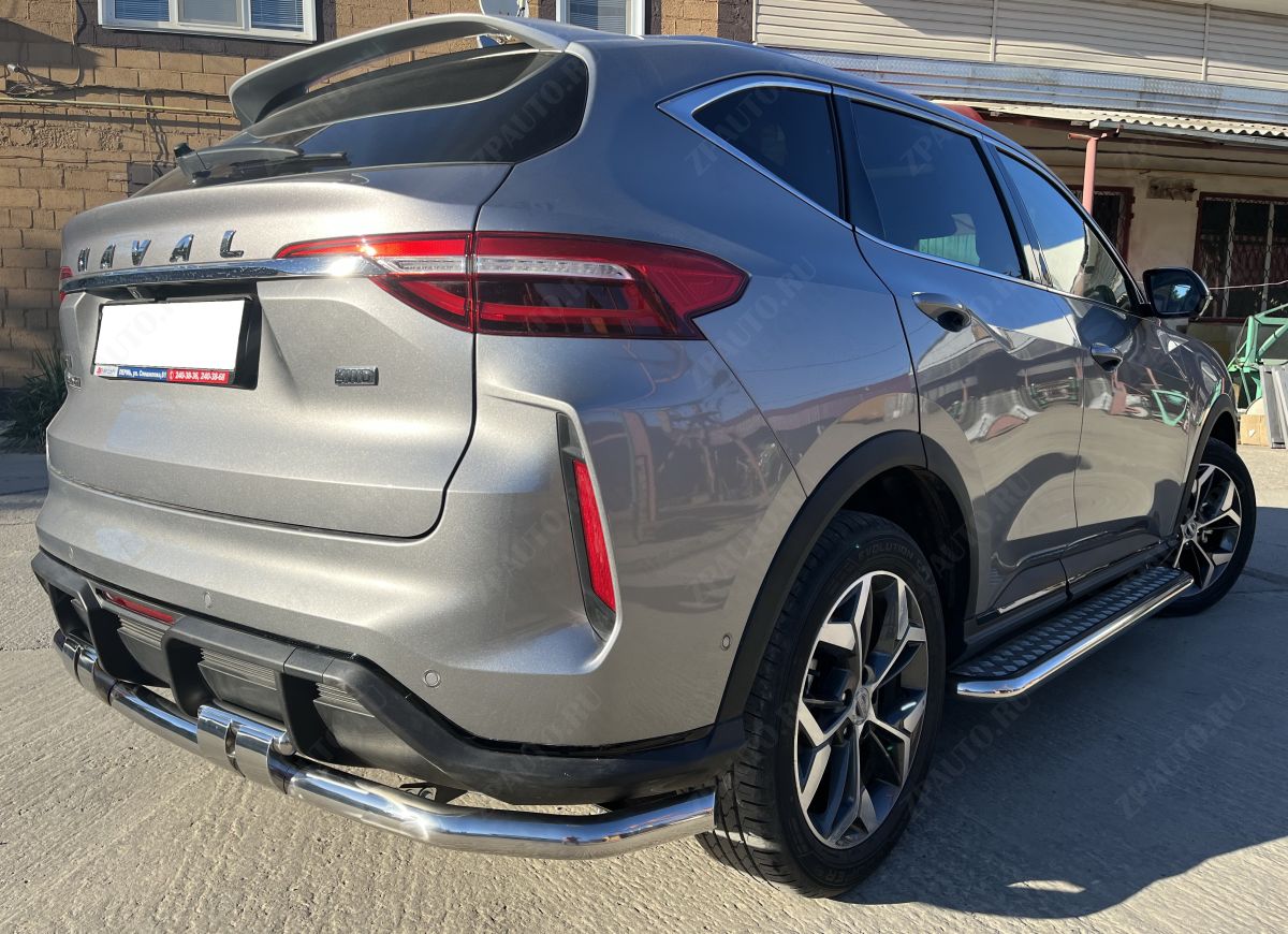 Защита заднего бампера угловая большая двойная с перемычками для автомобиля HAVAL F7 2022 Рестрайлинг арт. GWF7.22.22-25