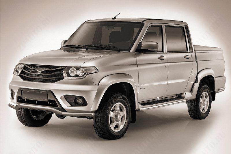 Защита переднего бампера d57 волна Uaz Pickup (2014-2023) Black Edition, Slitkoff, арт. UPpic14-013BE