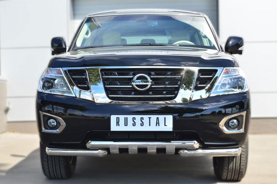 Защита переднего бампера d76/d76х2 с клыками для Nissan Patrol 2014, Slitkoff, PATZ-001728