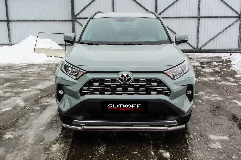 Защита переднего бампера d57+d42 двойная Toyota Rav-4 (2018-2023) , Slitkoff, арт. TR419-001