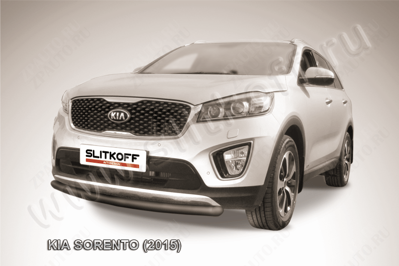 Защита переднего бампера d57 радиусная короткая черная Kia Sorento (2014-2017) , Slitkoff, арт. KS15-004B
