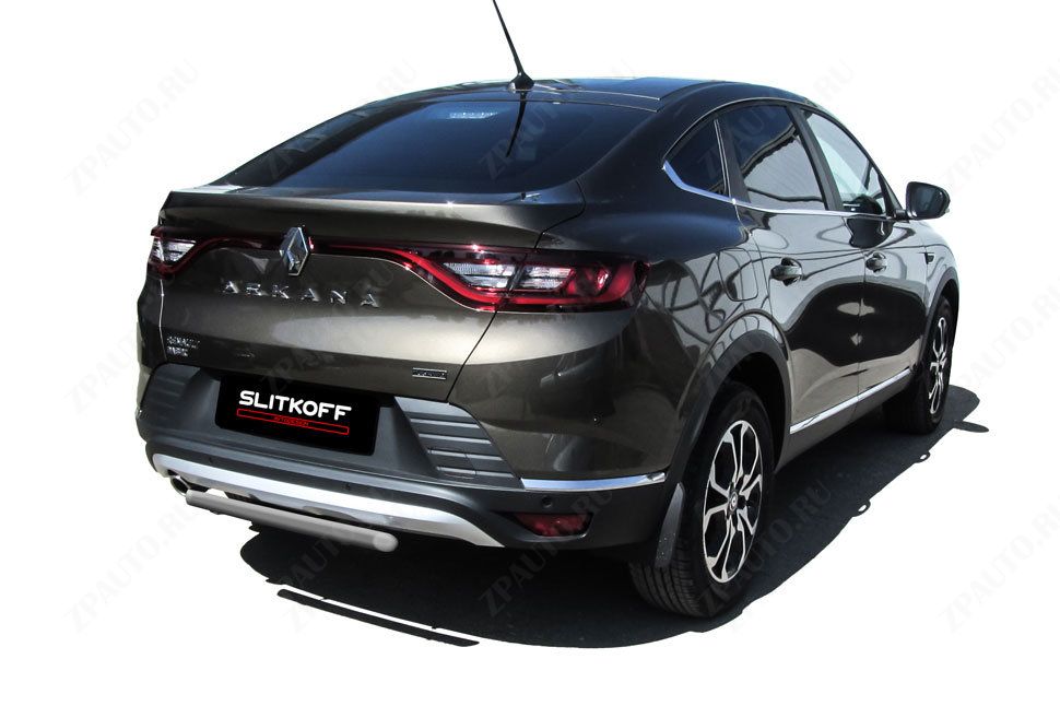 Защита заднего бампера d42 серебристая Renault Arkana (2019-2023) , Slitkoff, арт. RAR4WD005S