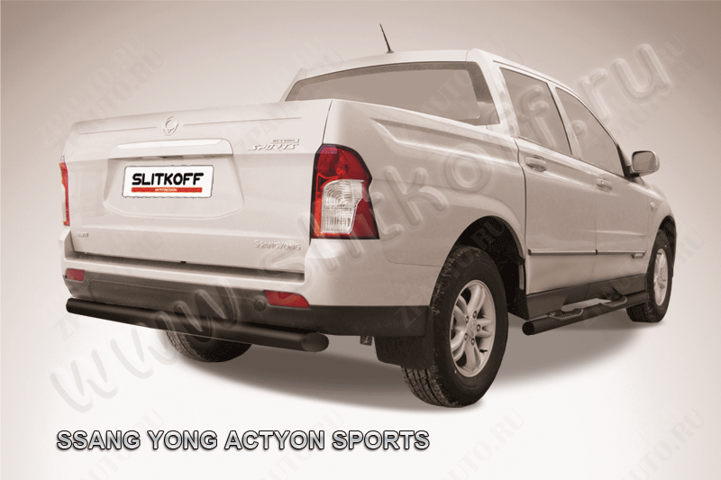 Защита заднего бампера d76 радиусная черная SsangYong Actyon Sport (2012-2016) , Slitkoff, арт. SYAS010B