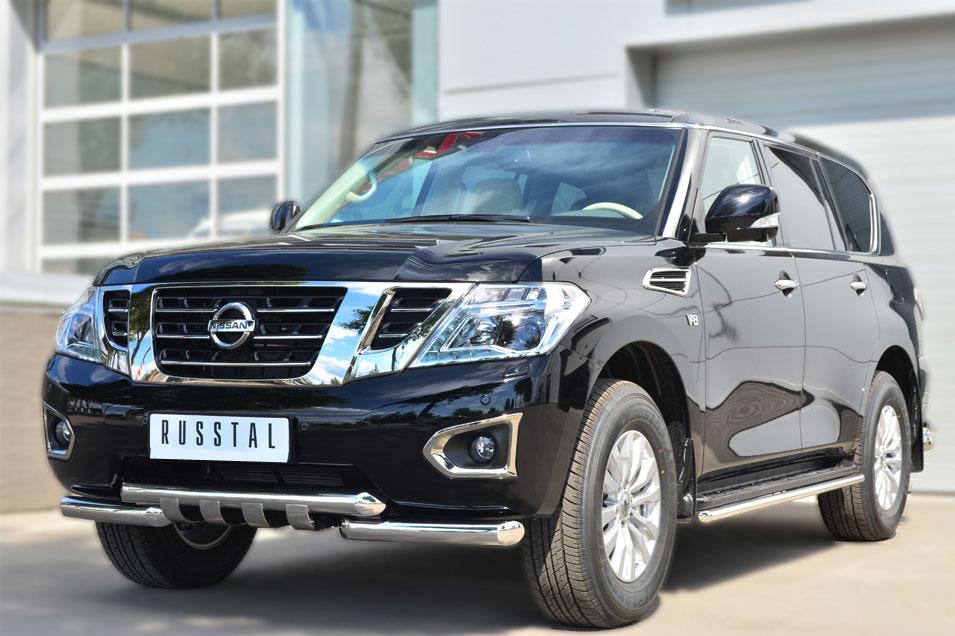Защита переднего бампера d76/d76х2 с клыками для Nissan Patrol 2014, Slitkoff, PATZ-001728