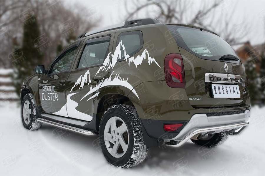 Защита заднего бампера d42 волна на Renault Duster 2015, Slitkoff RDZ-002186