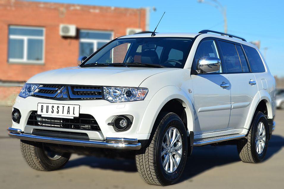 Защита переднего бампера d63/42 с уголками для Mitsubishi Pajero Sport 2013, Руссталь MPSZ-001576