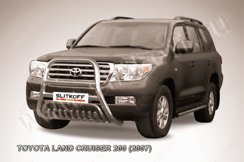 Кенгурятник d76 высокий с защитой картера Toyota Land Cruiser 200 (2007-2012) Black Edition, Slitkoff, арт. TLC2-001BE
