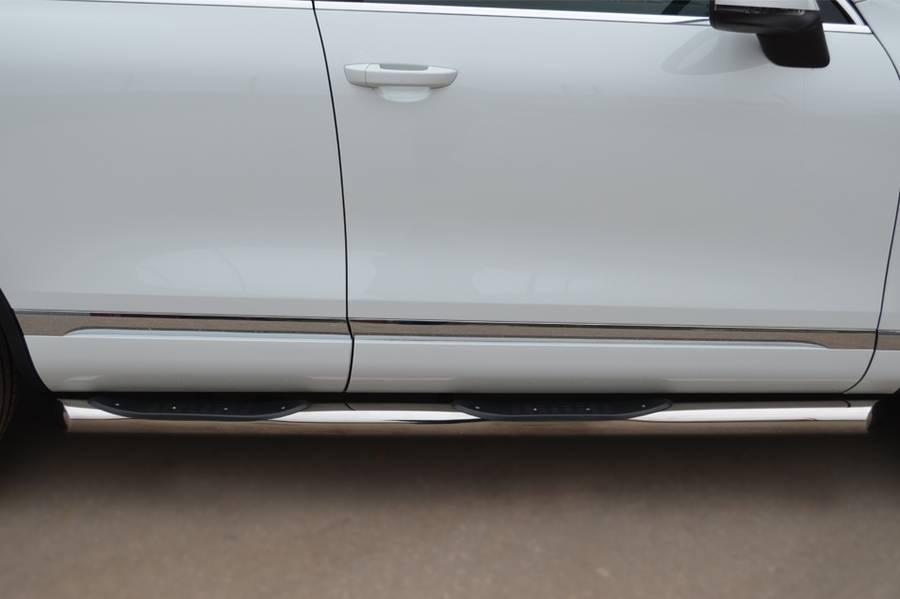 Пороги труба d76 с накладками вариант 1 для Volkswagen Touareg 2010, Slitkoff VTT-0007021