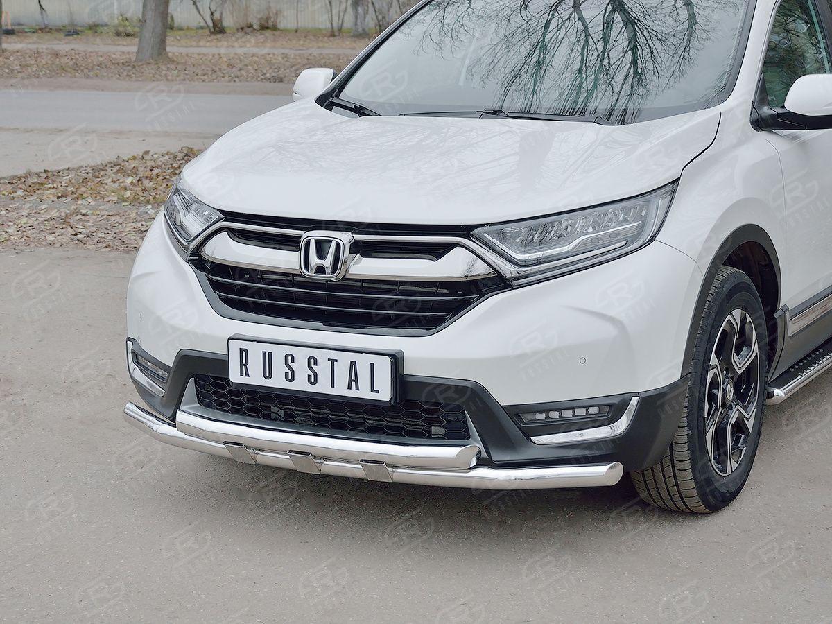 Защита переднего бампера d57/57 с декором на Honda CR-V 2017, Slitkoff HCRZ-002827