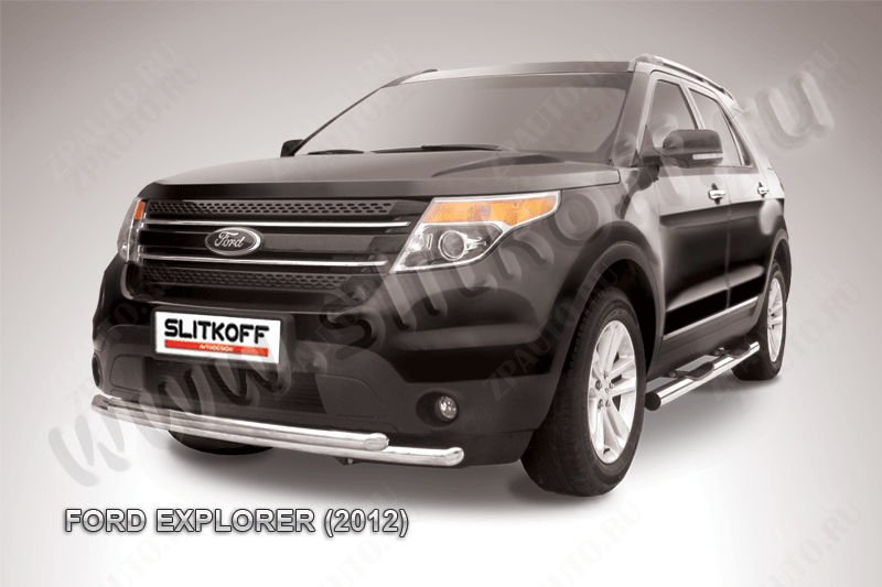 Защита переднего бампера d57+d57 двойная Ford Explorer (2010-2015) Black Edition, Slitkoff, арт. FEX003BE