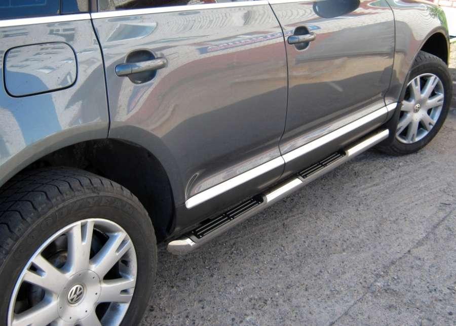 Пороги труба d76 с накладками вариант 1 для Volkswagen Touareg 2007-2010, Slitkoff VWT-0007021