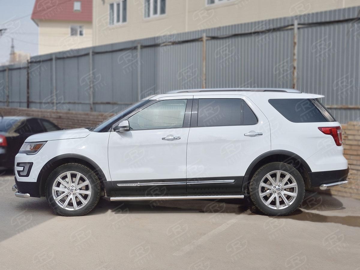 Пороги труба 120х60 овал с проступью для Ford Explorer 2015, Slitkoff FEO-002662