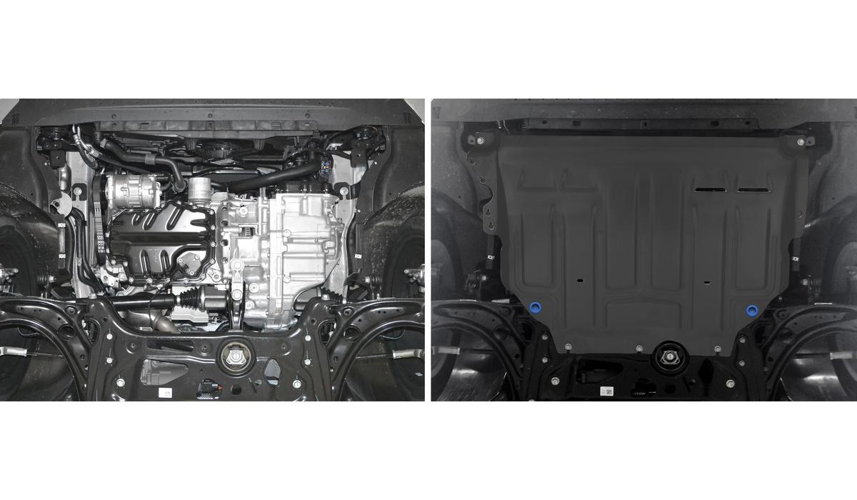 Защита картера и КПП Rival для Audi A3 8V 2012-2016, сталь 1.5 мм, с крепежом, штампованная, 111.5128.1