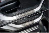 Накладки на пороги (лист шлифованный надпись Santa Fe) 4шт для автомобиля Hyundai Santa Fe 2021- TCC Тюнинг арт. HYUNSF21-04