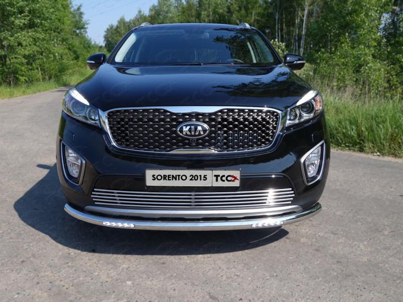 Защита передняя нижняя (с ДХО) 60,3 мм для Sorento Prime III 2015 (Киа Соренто Прайм 3 2015-), ТСС KIASOR15-04, TCC Тюнинг