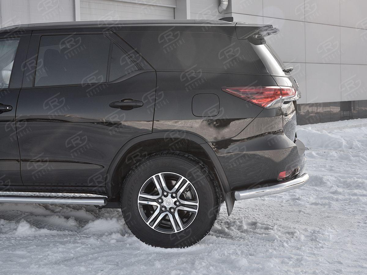 Защита заднего бампера уголки d76 на Toyota Fortuner 2017, Slitkoff TFZ-002894