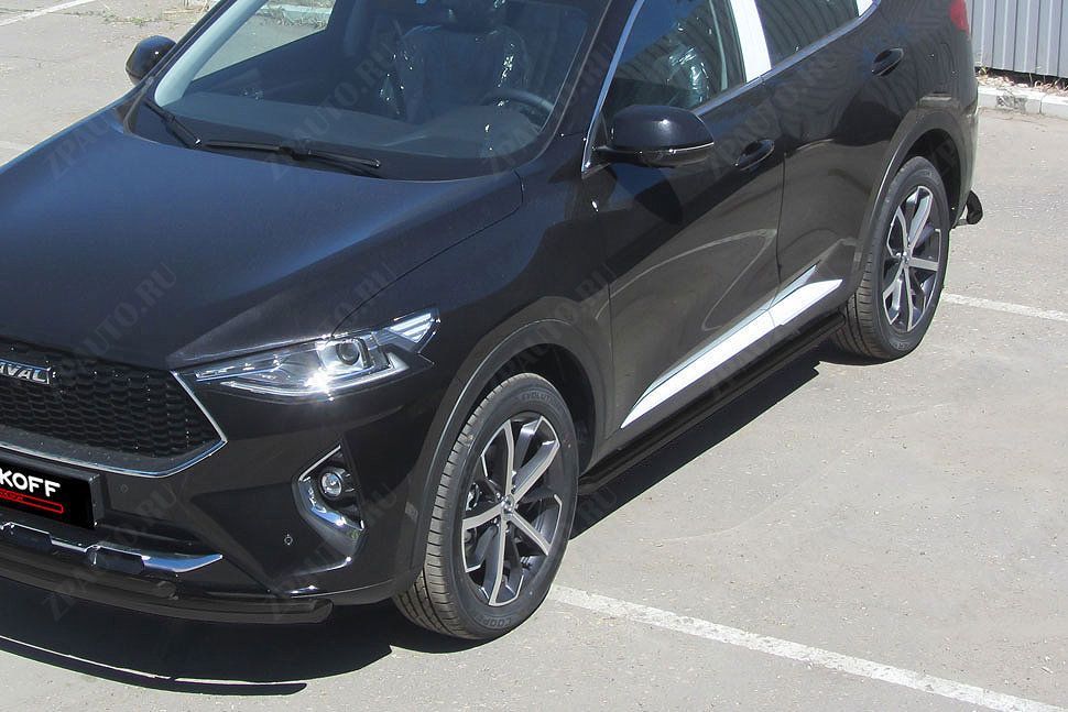Защита порогов d57 труба черная Haval F7 F7x (2019-2023) , Slitkoff, арт. HavF7006B