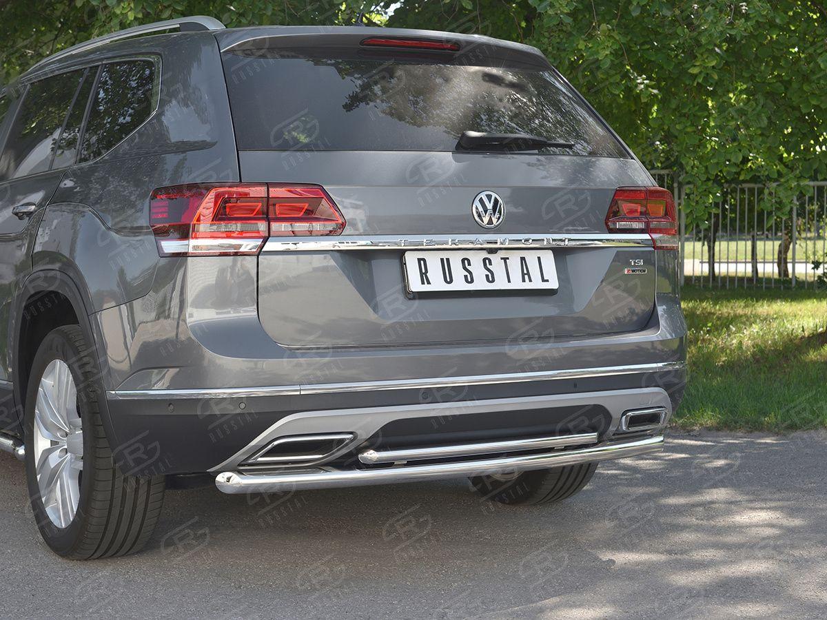 Защита заднего бампера двойная d63/42 дуга на Volkswagen Teramont 2017, Руссталь VTMZ-003000