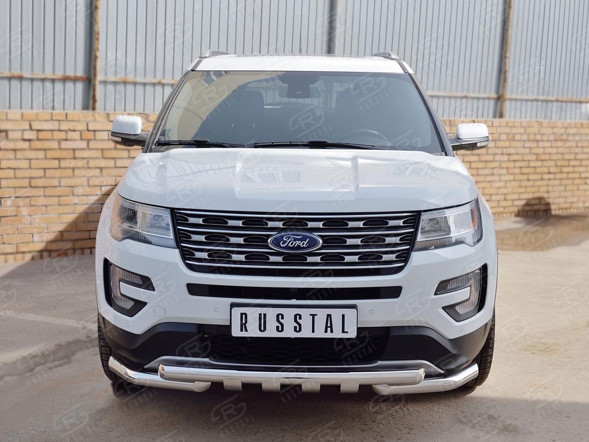 Защита переднего бампера d57/57 уголки с клыками для Ford Explorer 2015, Slitkoff FEZ-002656