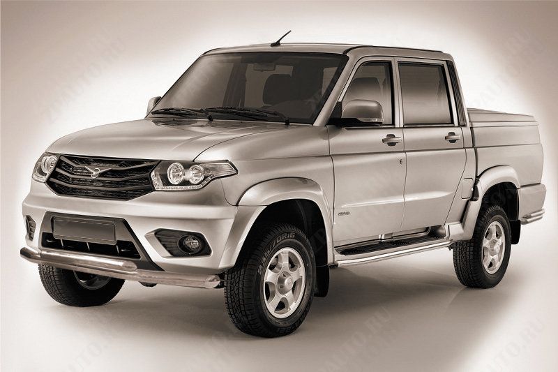 Защита переднего бампера d76+d57 двойная Uaz Pickup (2014-2023) , Slitkoff, арт. UPpic14-001