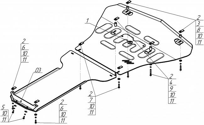 Защита алюминиевая Мотодор (Двигатель, Коробка переключения передач, Раздаточная коробка, Радиатор), 5 мм, алюминий для Mercedes-benz S-class  2005-2013 арт. 31205